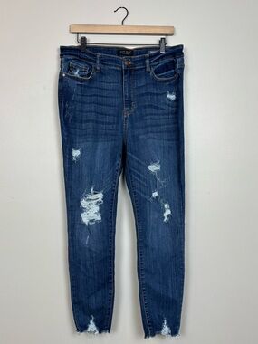 Judy Blue Jeans Womens 32 Blue Skinny Fit Distressed Raw Hem Stretch High Rise